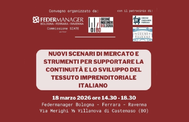 Locandina del convegno sui nuovi scenari di mercato tenuto a Bologna il 18 marzo 2026.
