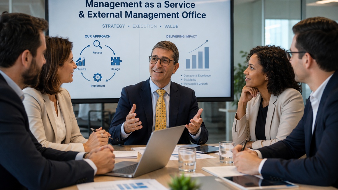 Consulente presenta il modello di External Management Office in una call con il team di una PMI