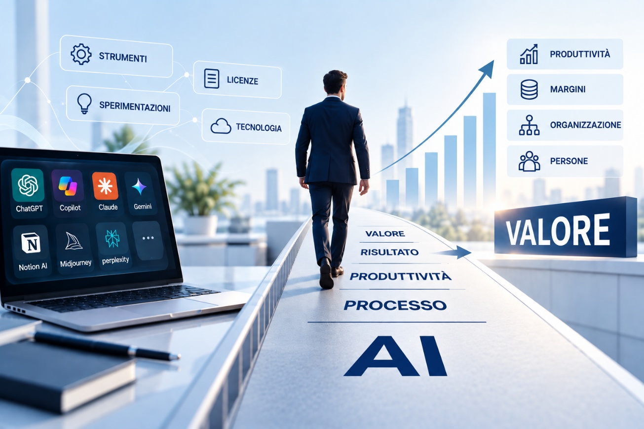 Percorso che collega l’uso dell’IA al valore generato: processo, produttività e risultato